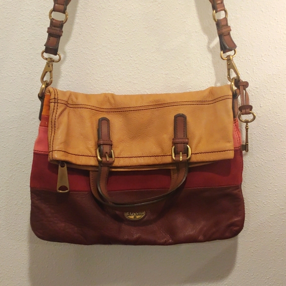 Fossil Explorer XL Bag Leather Multi Color Crossbody Folder Over Top - Picture 1 of 11